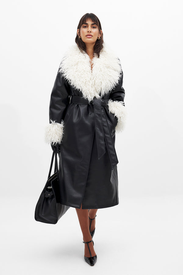 Manteau Belted Pu Bonded Long - Noir
