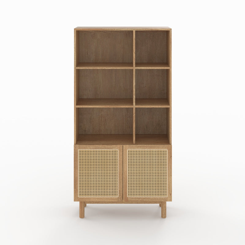 Bibliothèque Delya en bois massif de mindi et rotin