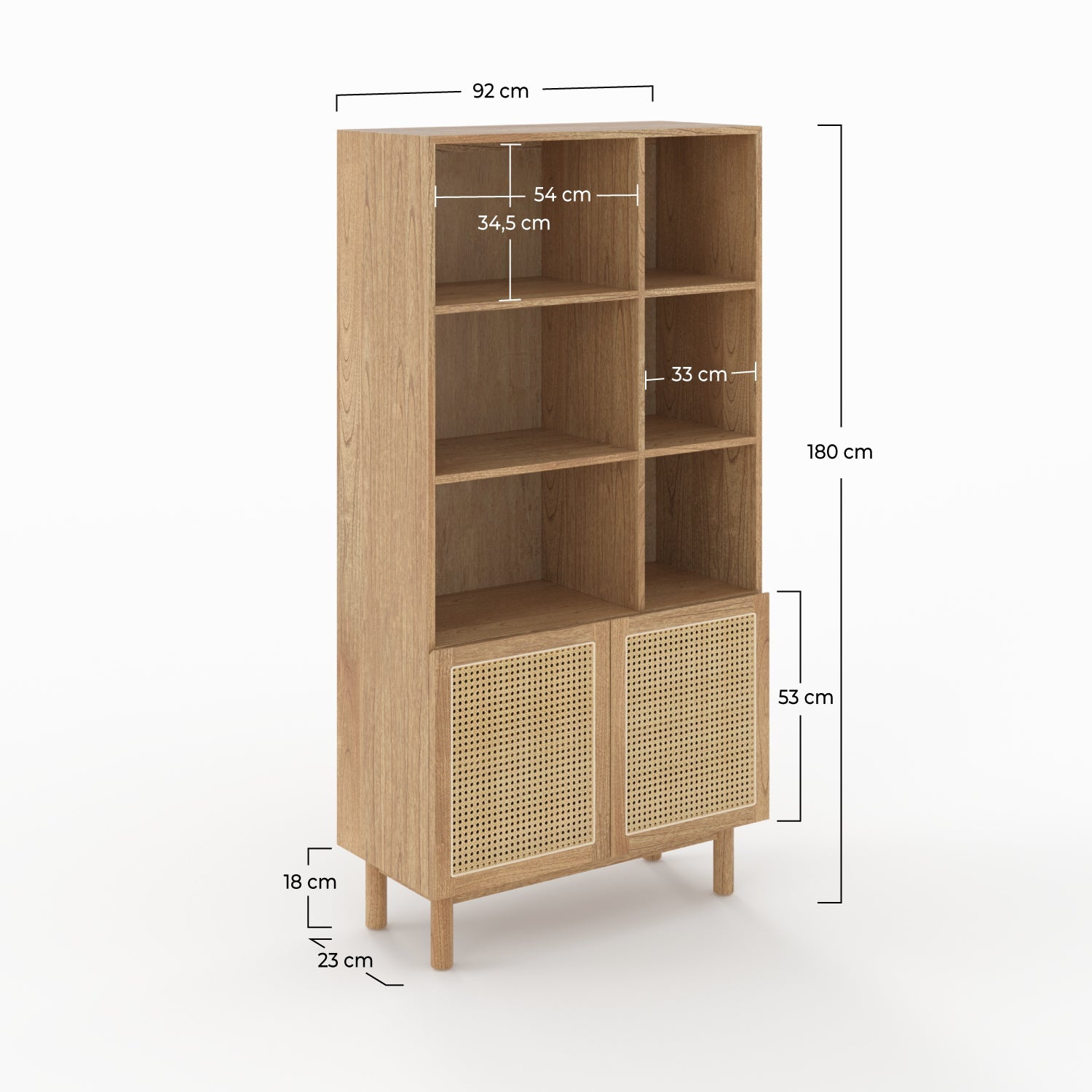 Delya - Bibliothèque En Bois Massif De Mindi Et Rotin