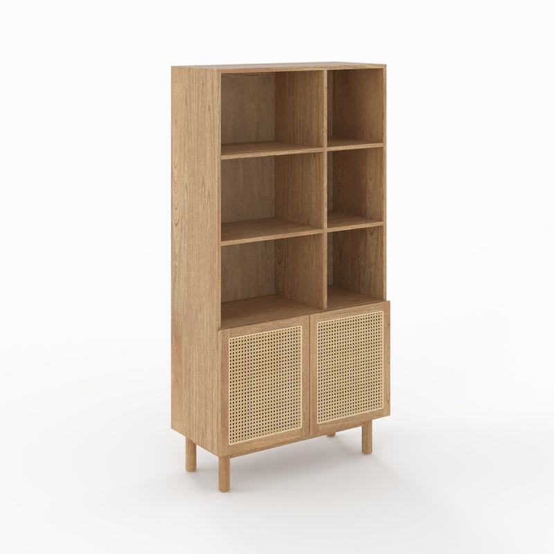 Bibliothèque Delya en bois massif de mindi et rotin