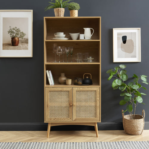 Ines Bookshelf - Oak and Rattan Effect