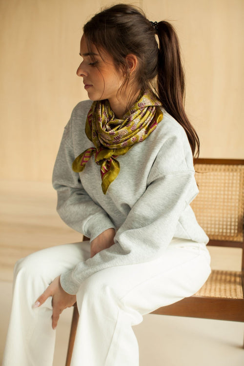Big Foulard En Soie Latika "Poppy" - Olive