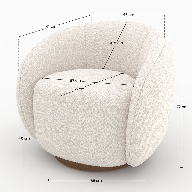 Fauteuil pivotant Naya en tissu bouclé blanc