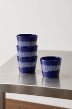 Feast - Lot De 4 Tasses À Expresso - Grès - Bleu Foncé Blanc