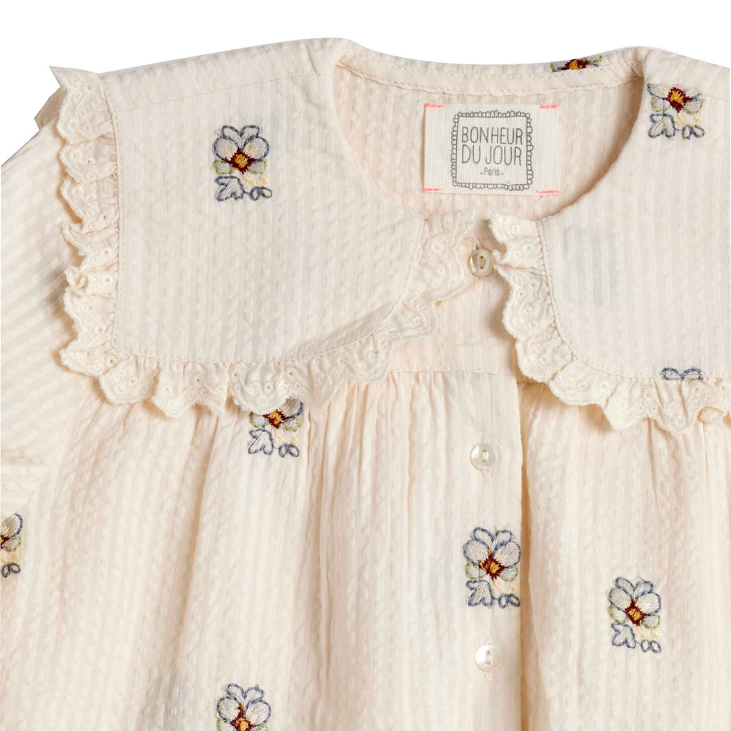 Elsie Blouse - Ecru/Blue