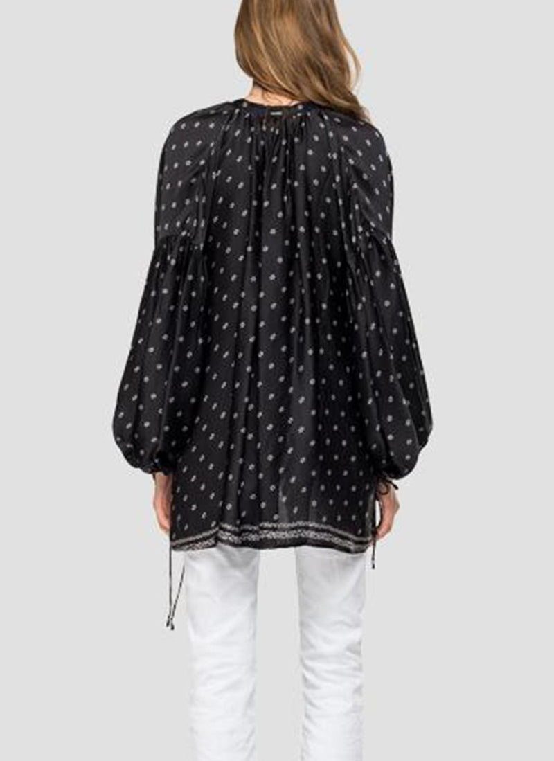 Replay - Blouse Imprimé Fleurs - Black White - Femme