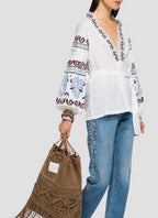 Replay - Blusa Abierta Bordado Jacquard - White - Mujer