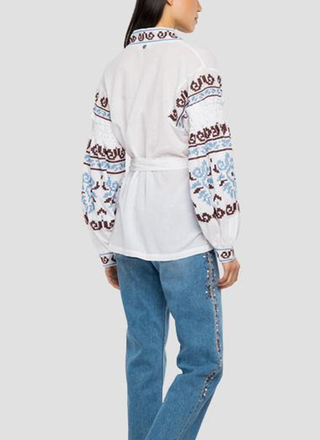 Replay - Blusa Abierta Bordado Jacquard - White - Mujer