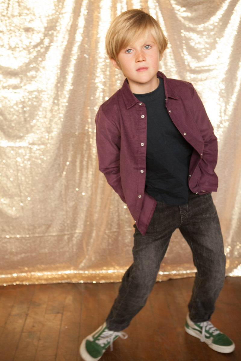 Blouse Yakari - Velours Fin Aubergine - Enfant