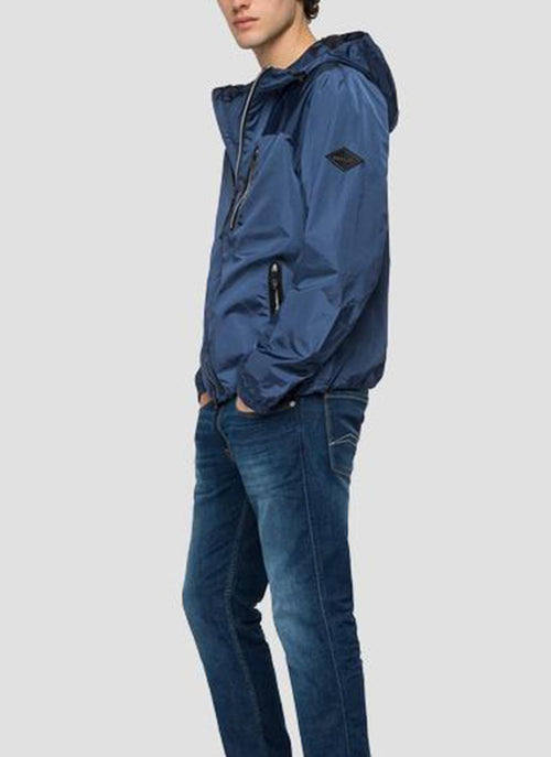 Replay - Blouson En Nylon À Capuche - Cobalt Blue - Homme