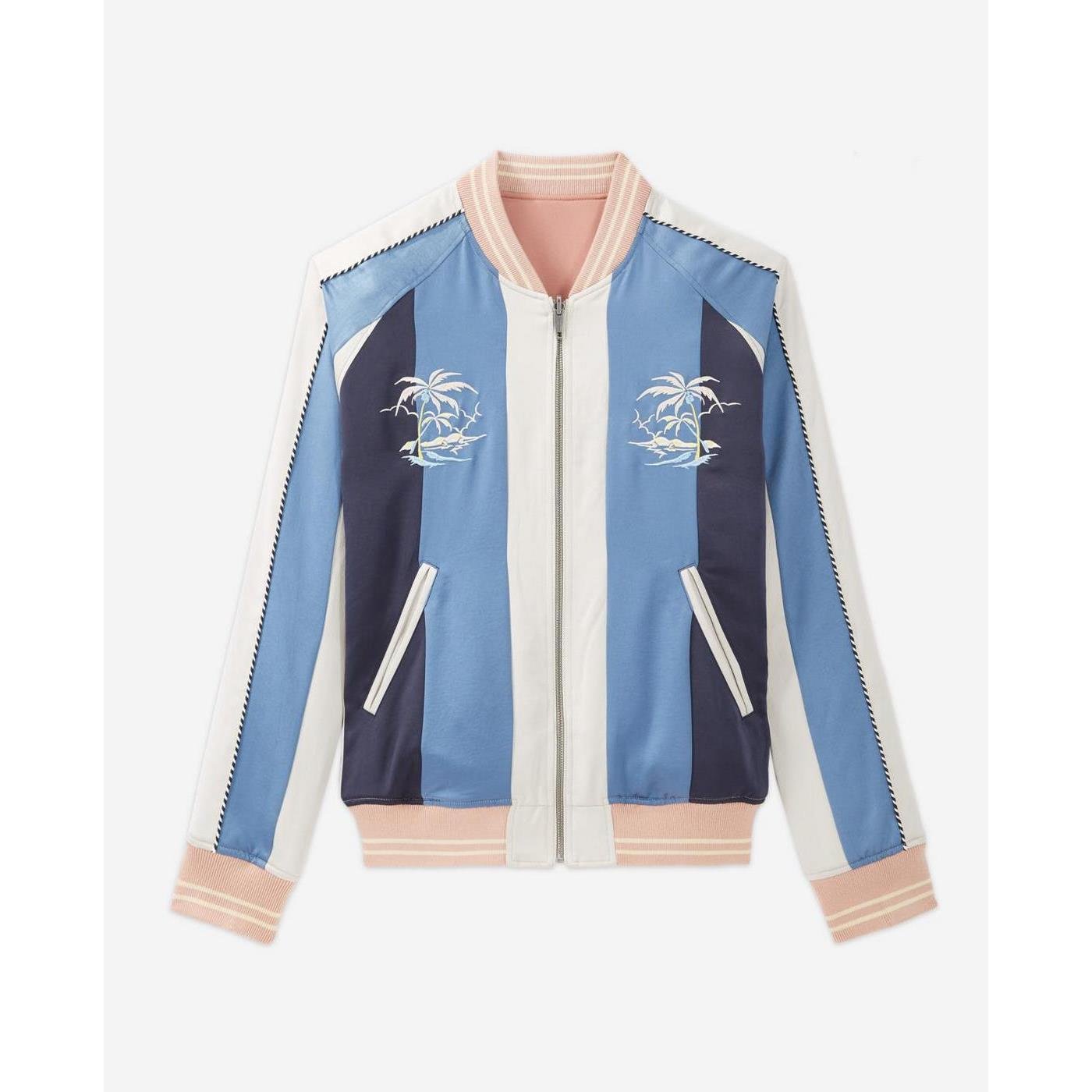 The Kooples - Blouson Réversible Brodé Bleu Et Rose Tissu Japonais - Homme