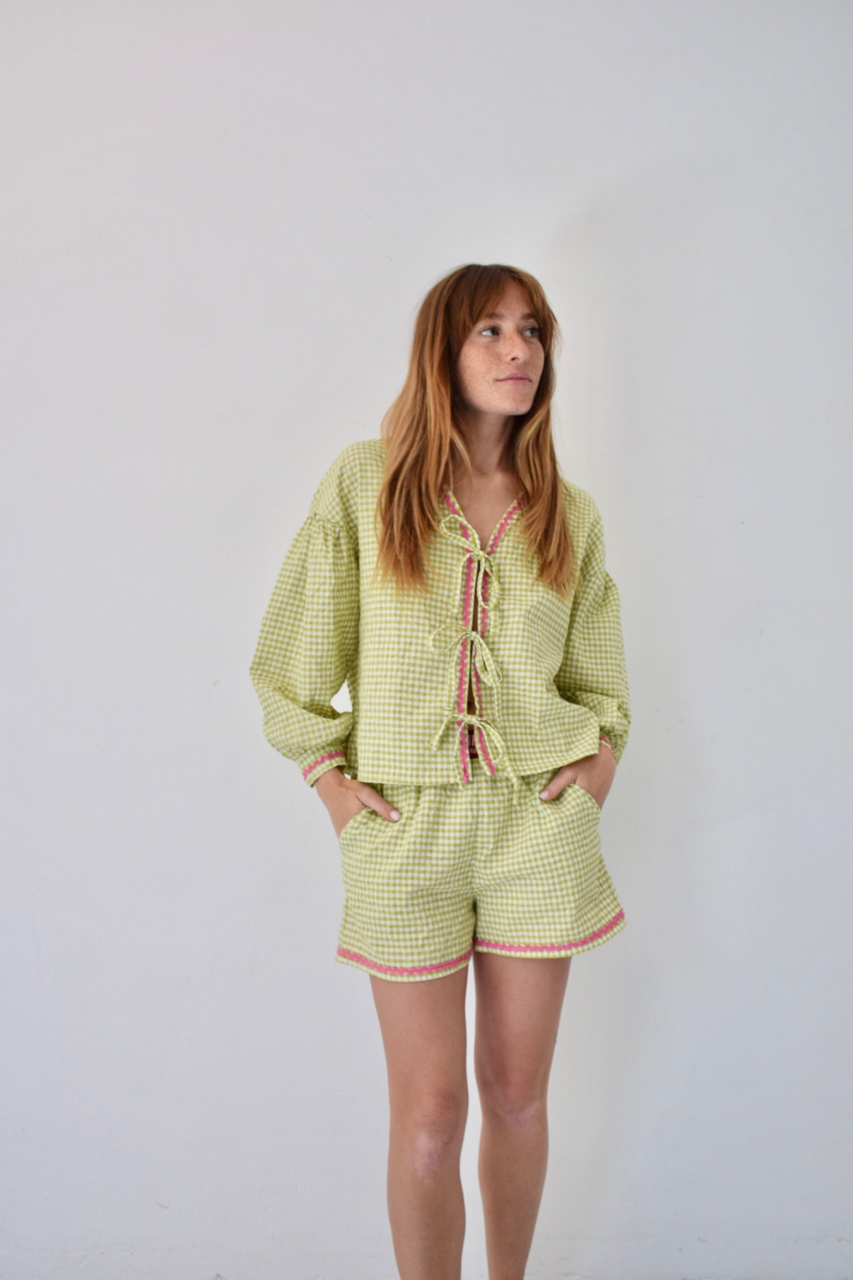 Marta Gingham Blouse Green