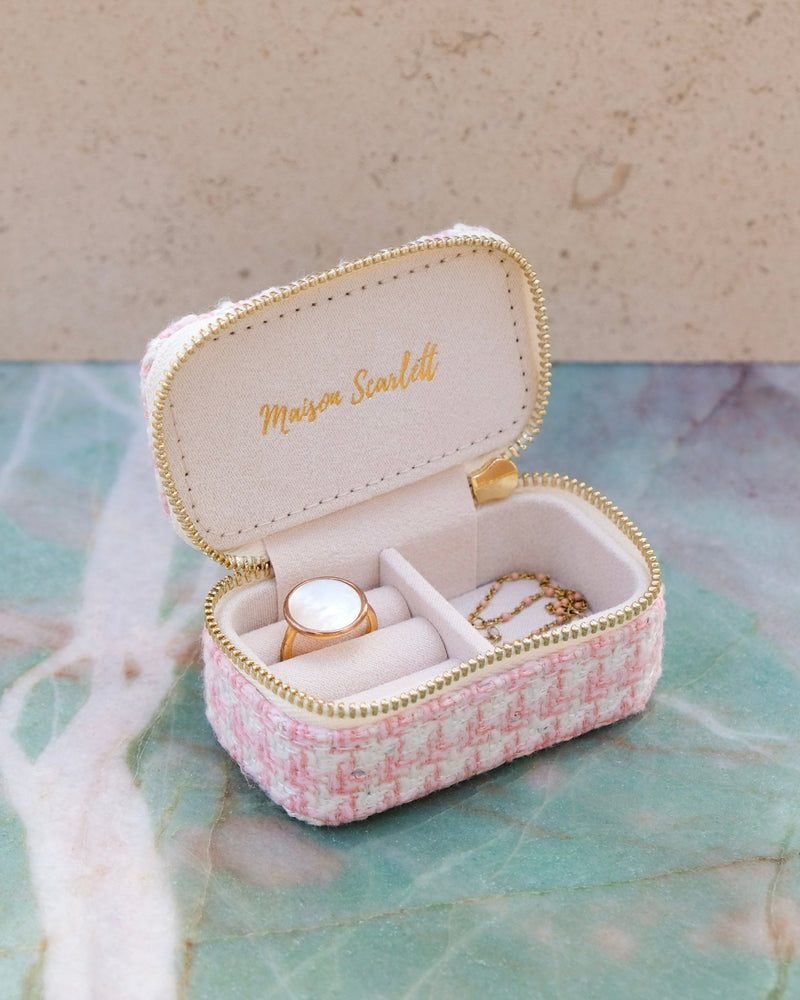 Marie Mini Houndstooth Travel Jewelry Box