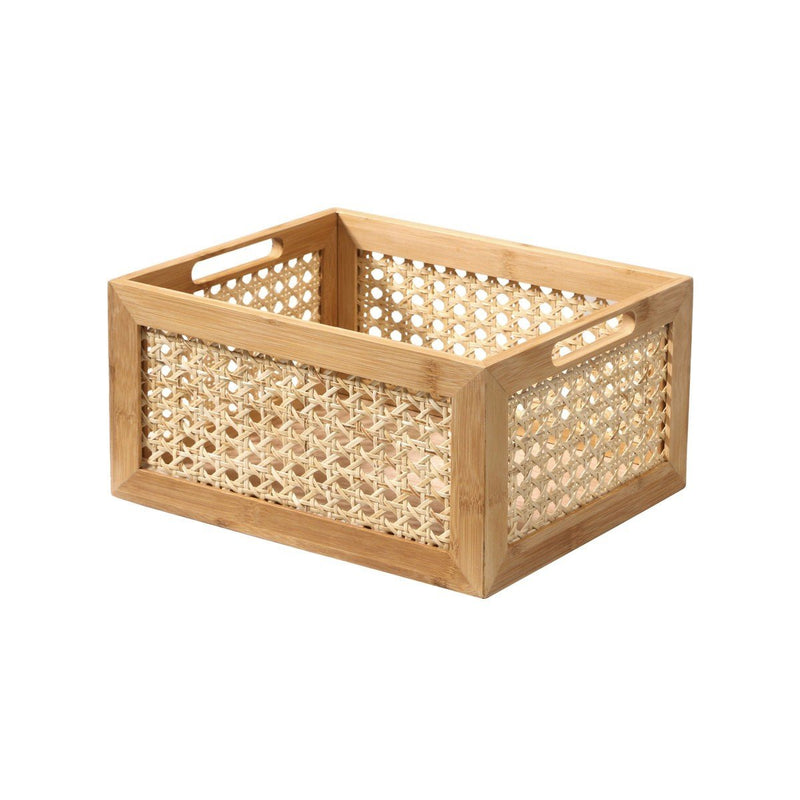 Caja mediana de bambú y ratán - Decoración en madera