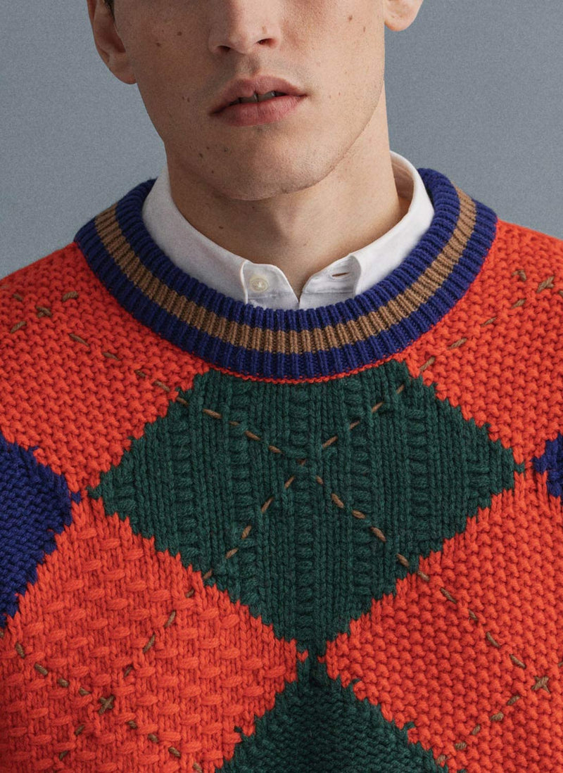 Gant - Pull À Losanges Audacieux - Pumpkin Orange - Homme