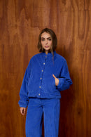 Blouson Aviateur En Velours Côtelé Bleu