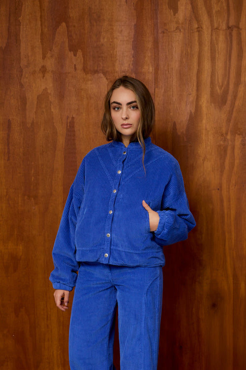 Blouson Aviateur En Velours Côtelé Bleu