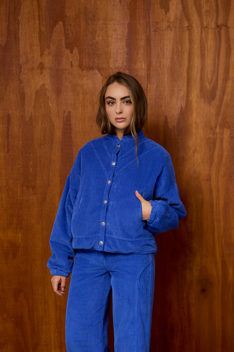 Blouson Aviateur En Velours Côtelé Bleu