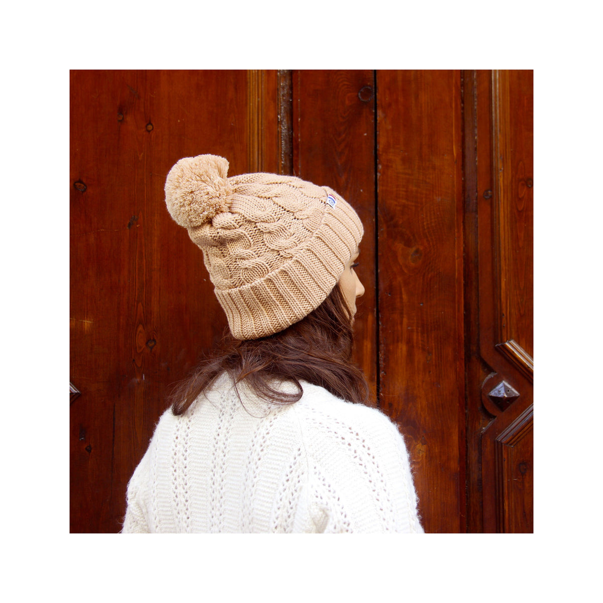 Bonnet Pompon Laine Camel - Femme