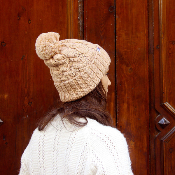 Wollen muts met pompon camel - Dames