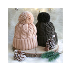 Bonnet Pompon Laine Camel - Femme