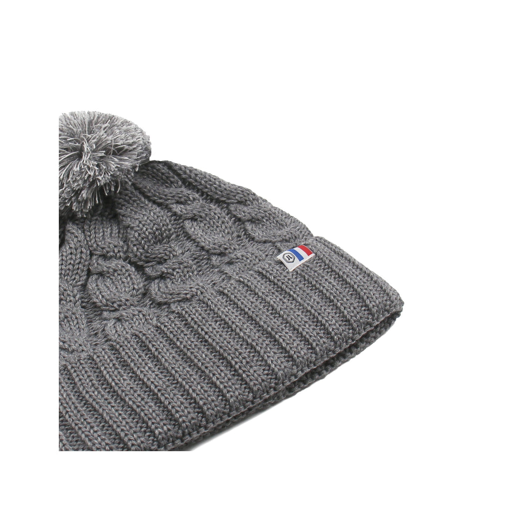 Bonnet Pompon Laine Gris - Femme