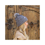 Bonnet Pompon Laine Gris - Femme