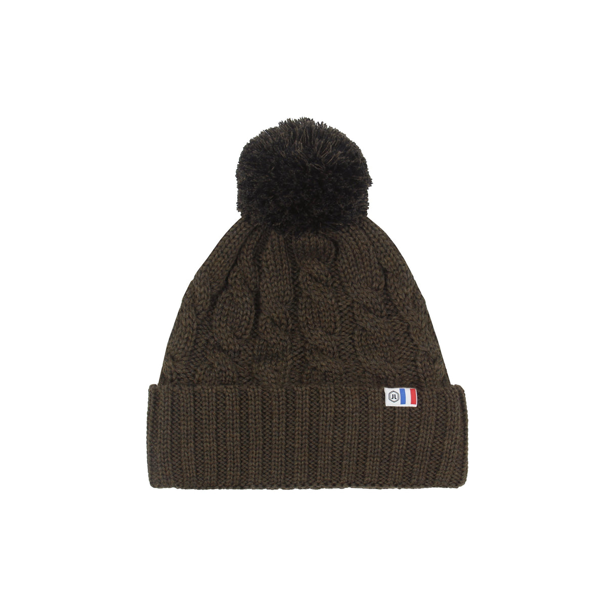 Bonnet Pompon Laine Kaki Noir - Femme