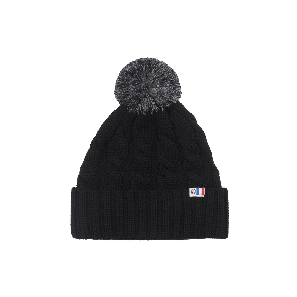 Bonnet Pompon Laine Noir Gris - Femme