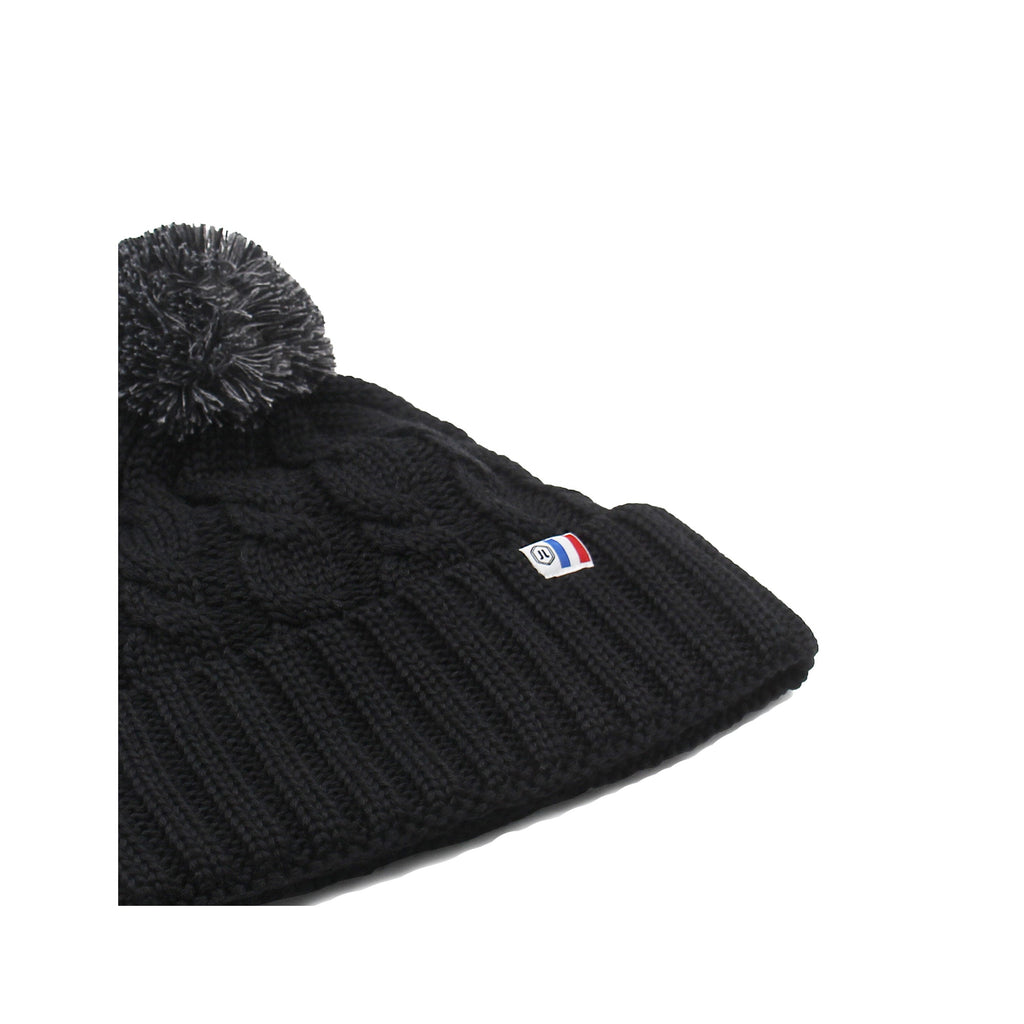 Bonnet Pompon Laine Noir Gris - Femme