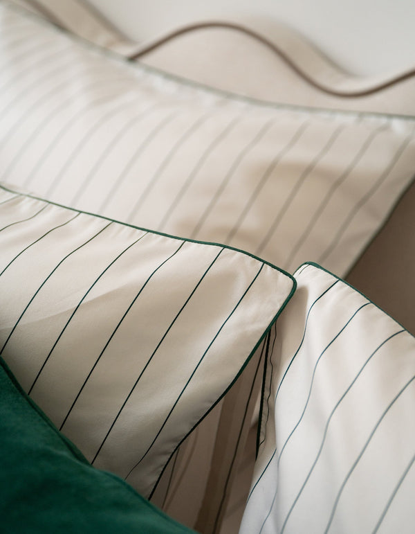 2 Pillowcases - Cotton Satin - Forest Green Striped