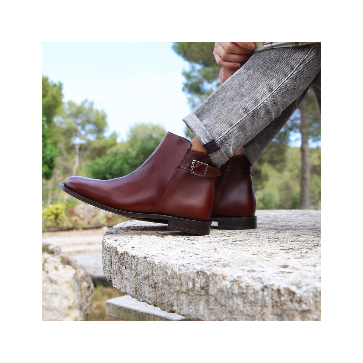 Boots À Boucle Cuir Marron - Homme