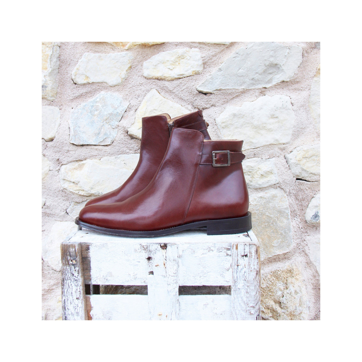 Boots À Boucle Cuir Marron - Homme