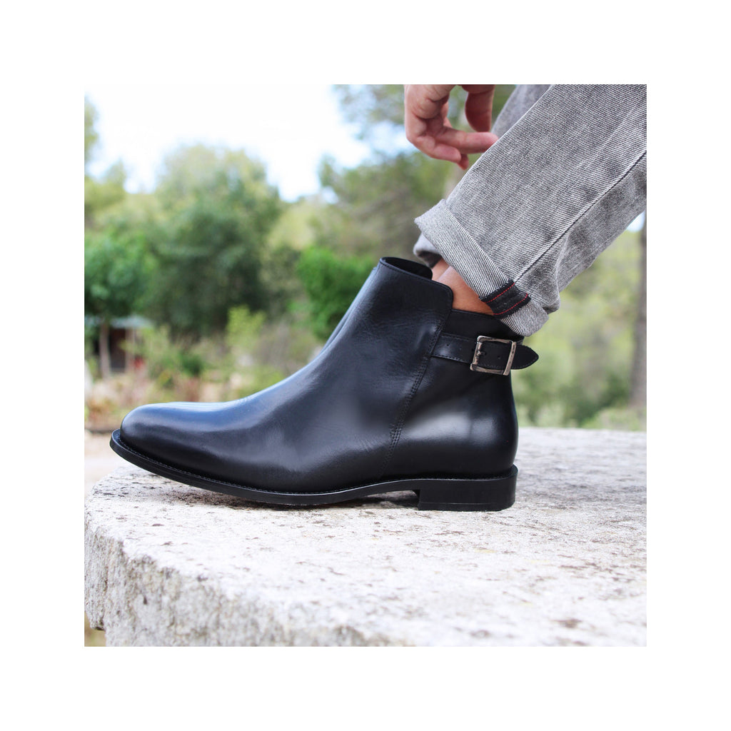 Boots À Boucle Cuir Noir - Homme