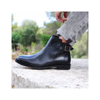 Boots À Boucle Cuir Noir - Homme