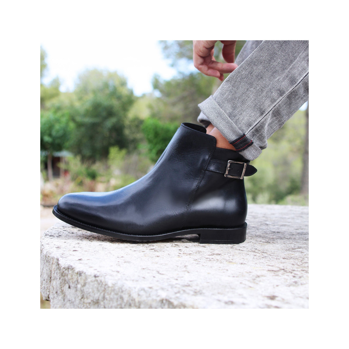 Boots À Boucle Cuir Noir - Homme