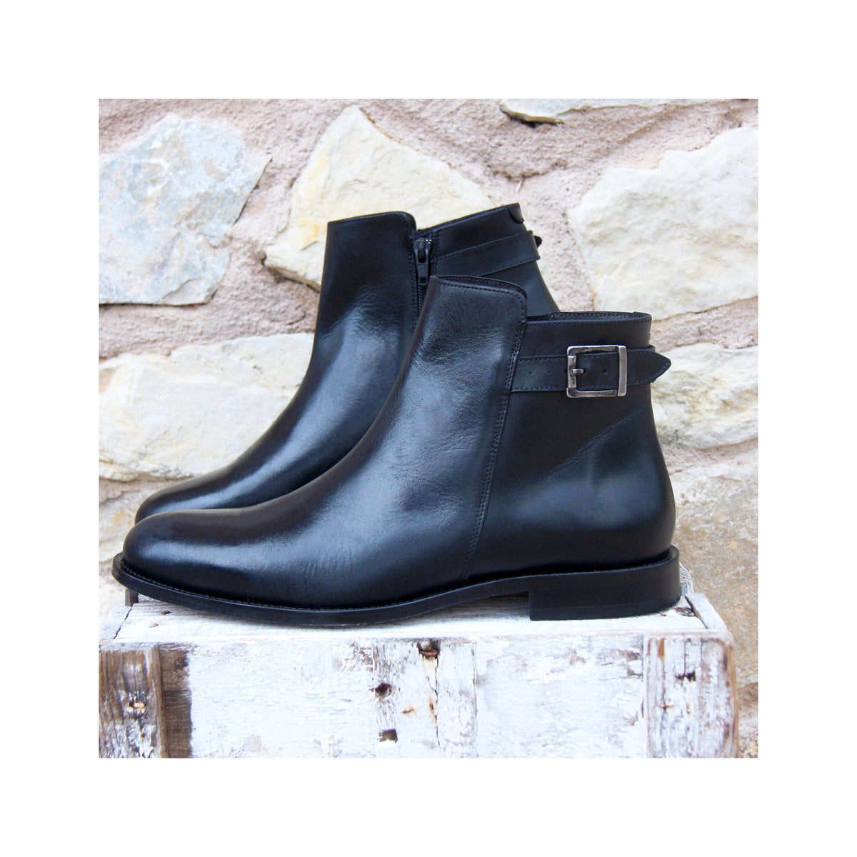 Boots À Boucle Cuir Noir - Homme