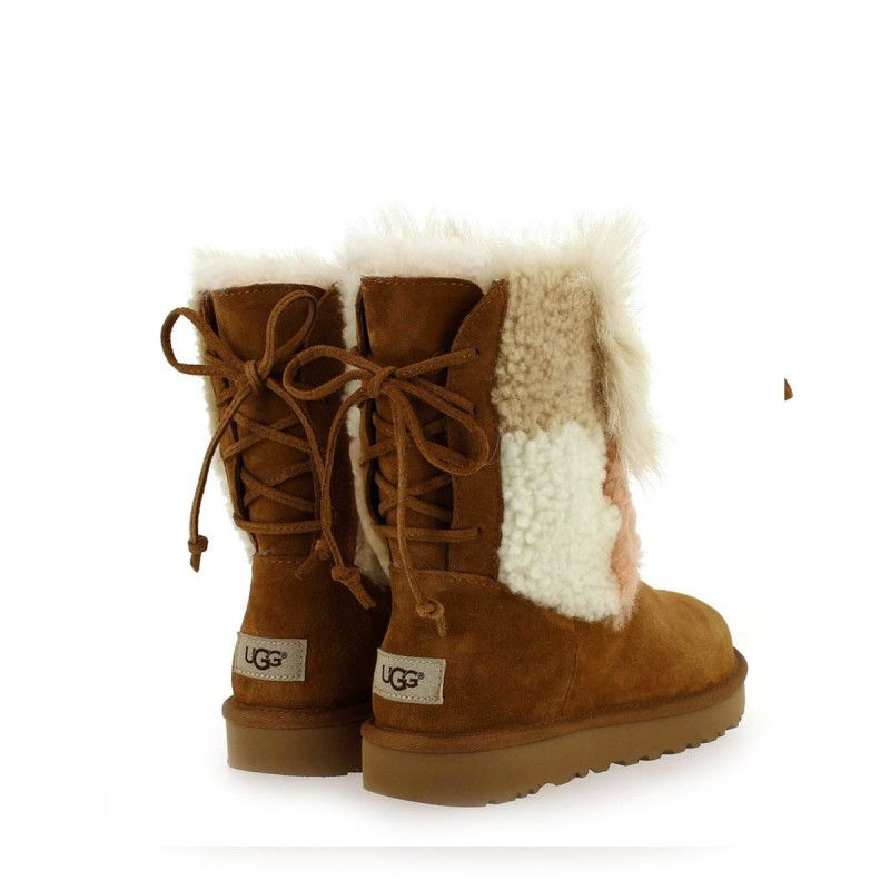 Bottes Classic Short Patchwork Fluff - Beige - Femme