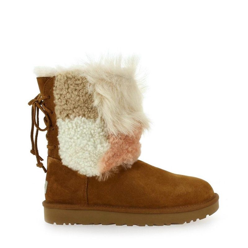 Bottes Classic Short Patchwork Fluff - Beige - Femme