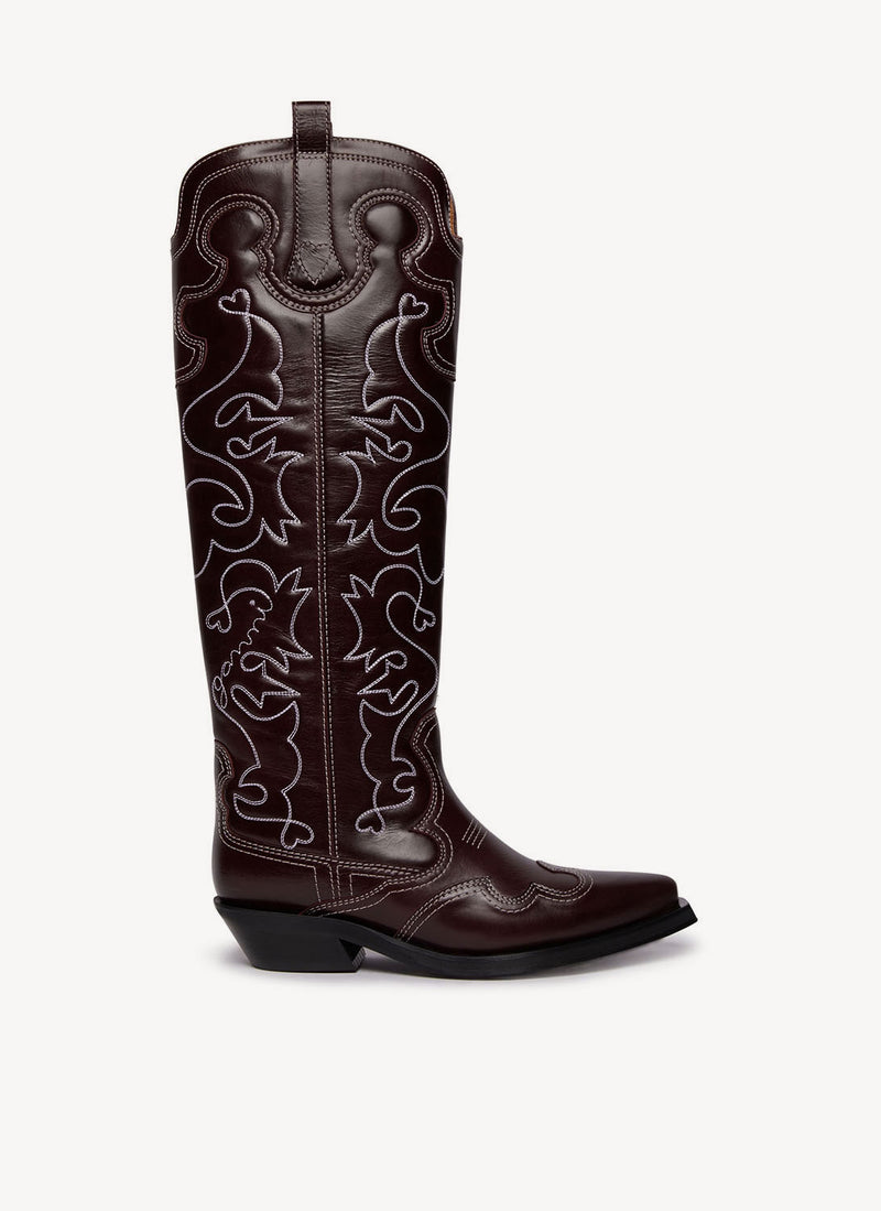 Ganni - Bottes Santiags Embroidered - Burgundy - Femme