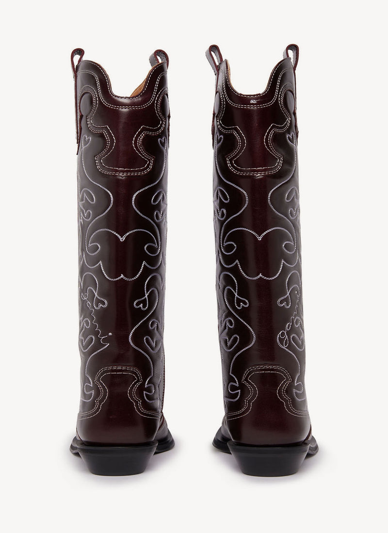 Ganni - Bottes Santiags Embroidered - Burgundy - Femme