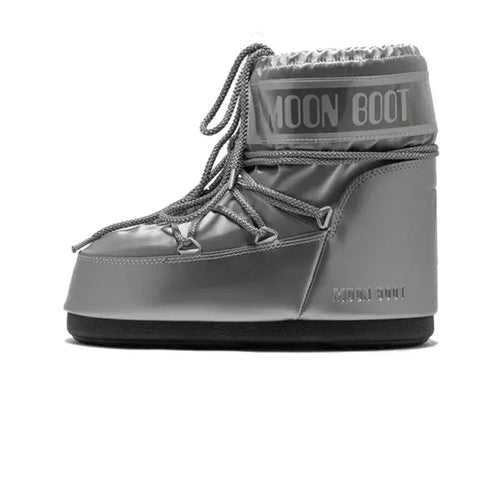 Moon Boot - Botines Icon Low Glance de satén - Plateado/Blanco