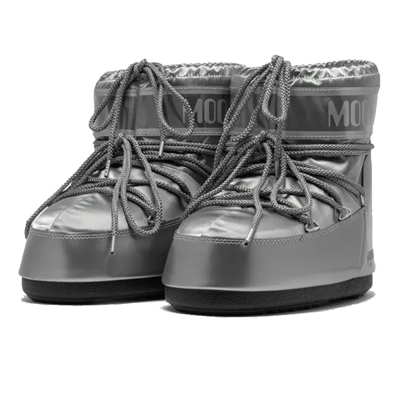Moon Boot - Botines Icon Low Glance de satén - Plateado/Blanco