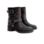 Bottines Biker Cuir Noir - Femme