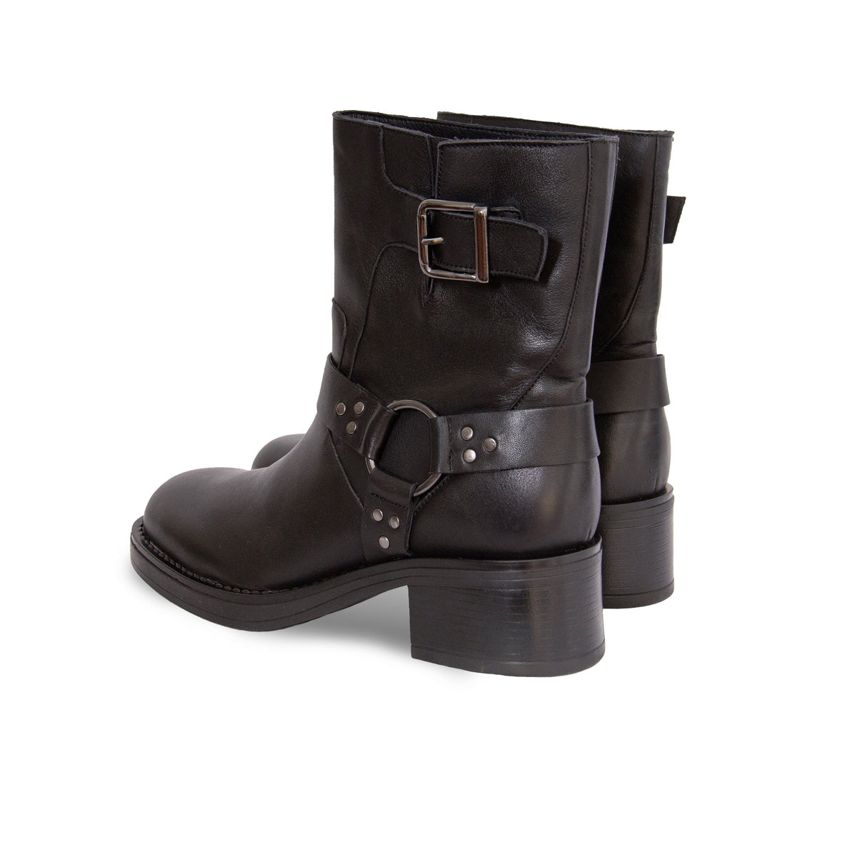 Bottines Biker Cuir Noir - Femme