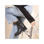 Bottines Biker Cuir Noir - Femme