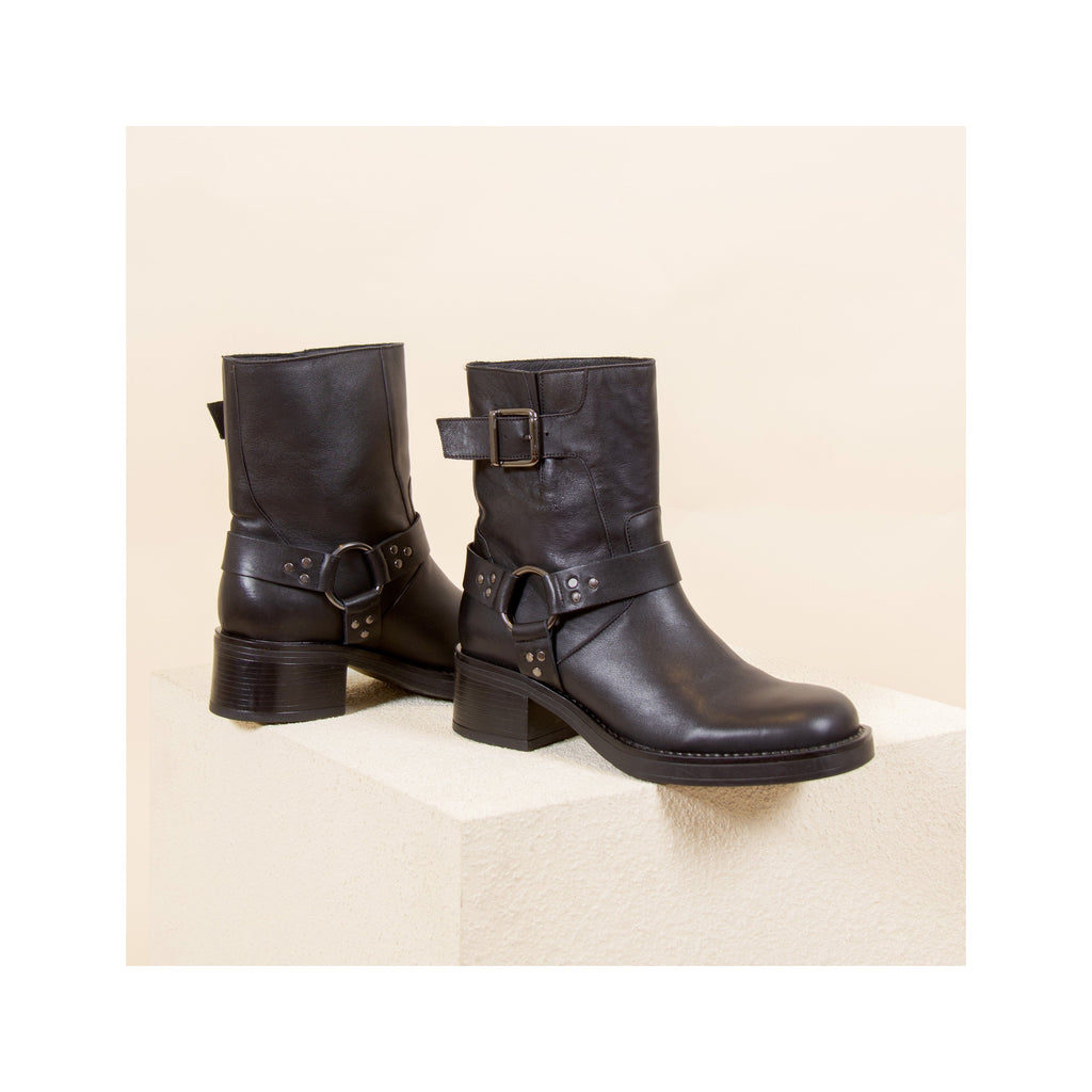 Bottines Biker Cuir Noir - Femme