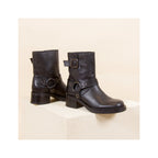 Bottines Biker Cuir Noir - Femme