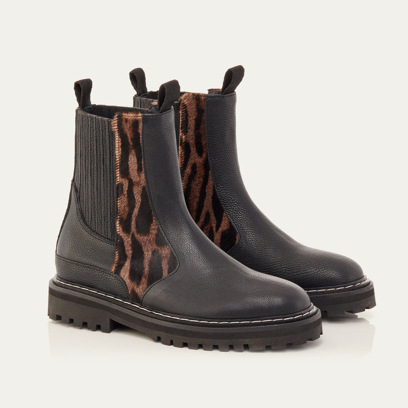 Ziggy Black and Ocelot Chelsea Leather Boots