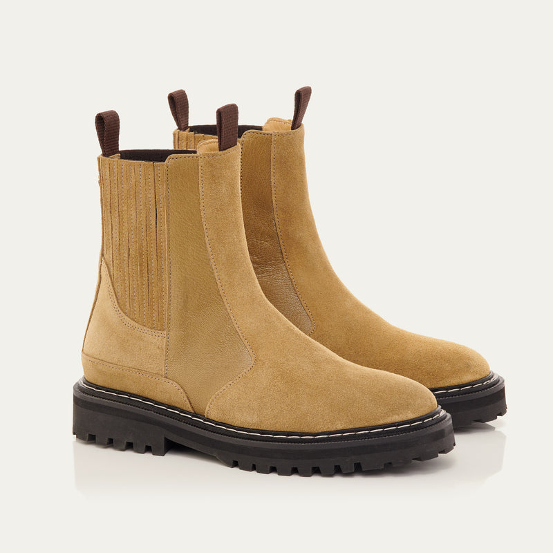 Ziggy Leather Chelsea Boots Olive and Greige